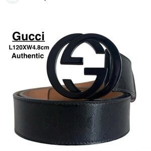 Authentic Gucci Black Imprime Monogram Leather Belt 121282-0959-8032 48/120⭐️⭐️